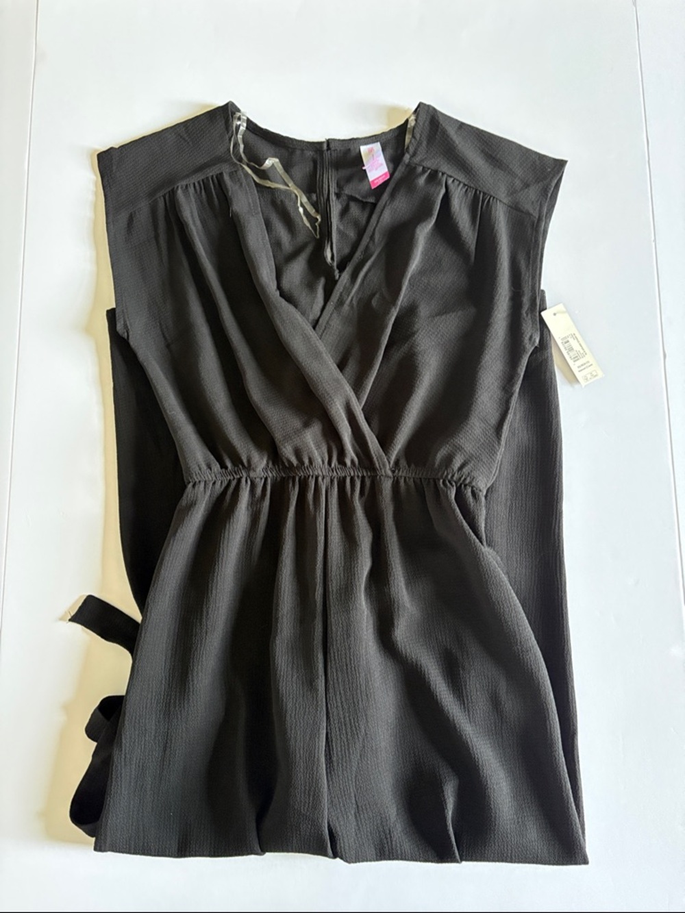 No Boundaries Black Sleeveless Wrap-Front Romper